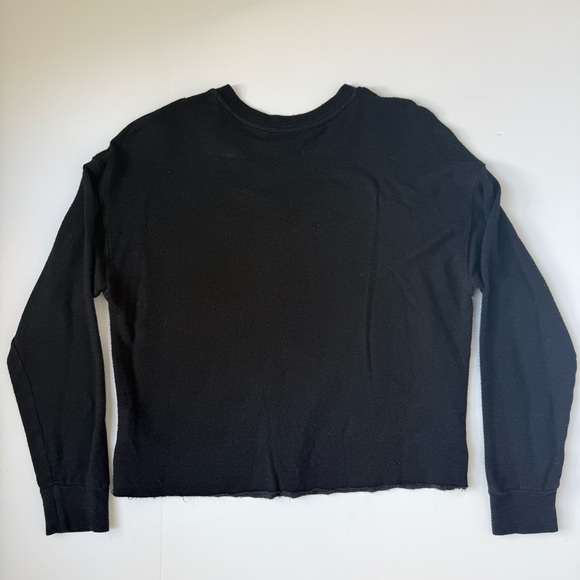 Splendid Black Cropped Sweatshirt Pullover XS Raw Hem Crewneck - Picture 5 of 5